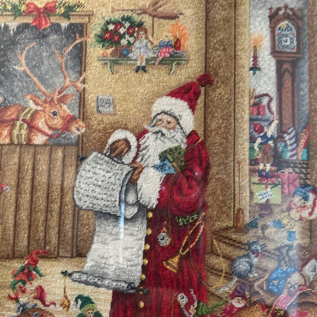 ビンテージ サンタクロース 刺繍アート 約30cm x 40cm