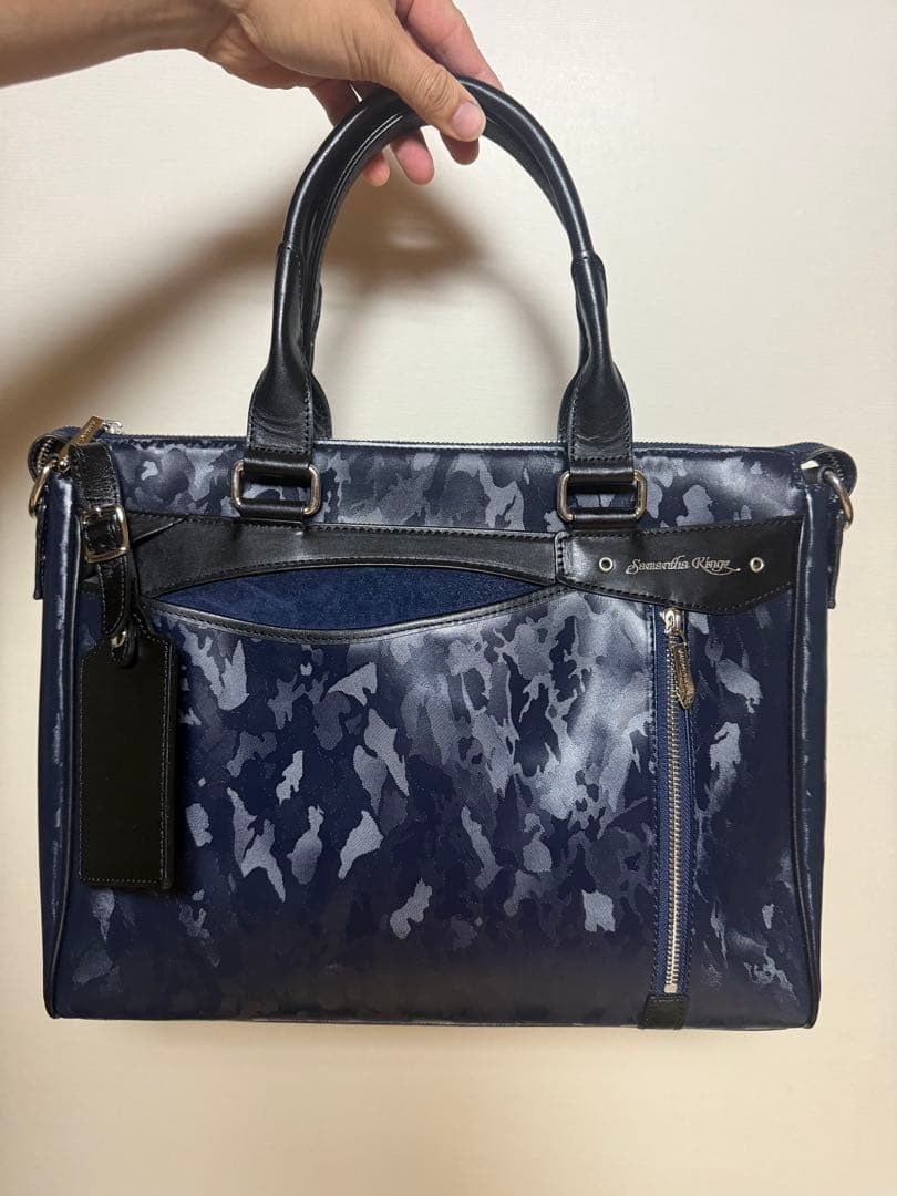 サマンサキングズ ブレイン ビジネスバッグ ネイビー カモ柄 レザー