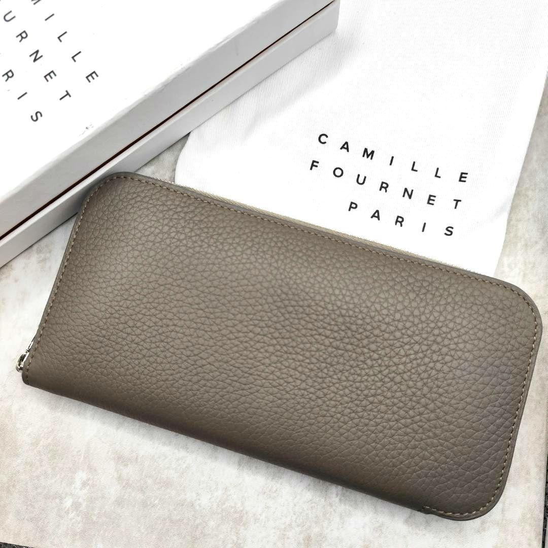 現行極美品！カミーユフォルネトリヨンレザーラウンドファスナー長財布 トープグレー