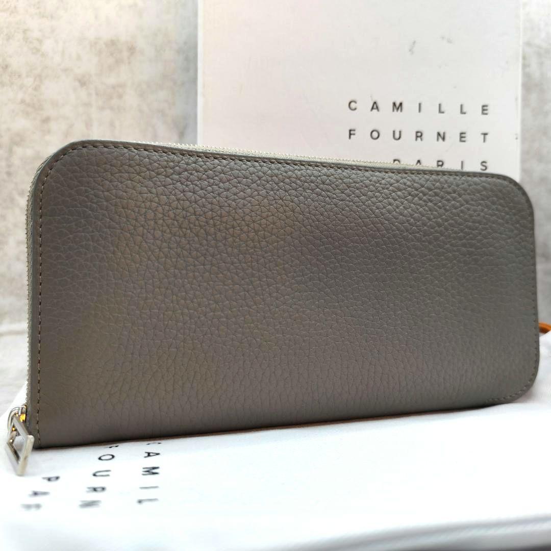 現行極美品！カミーユフォルネトリヨンレザーラウンドファスナー長財布 トープグレー