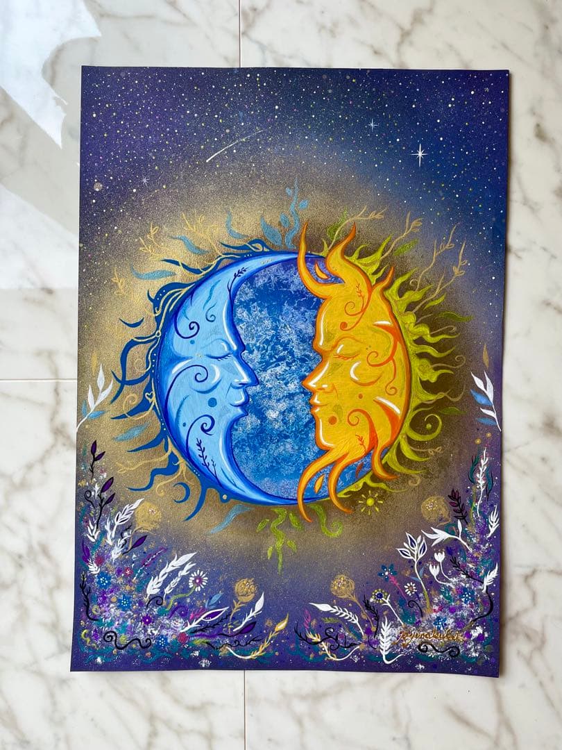 ありりん0703☆ 月と太陽 開運絵画 ヒーリングアート 龍ノツカイ