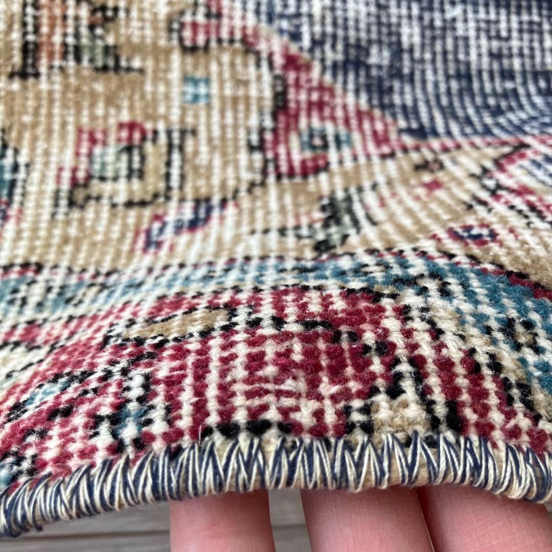 デニムブルー✳︎64×61 シャビー　キャラメル　レッド　トルコヴィンテージラグ