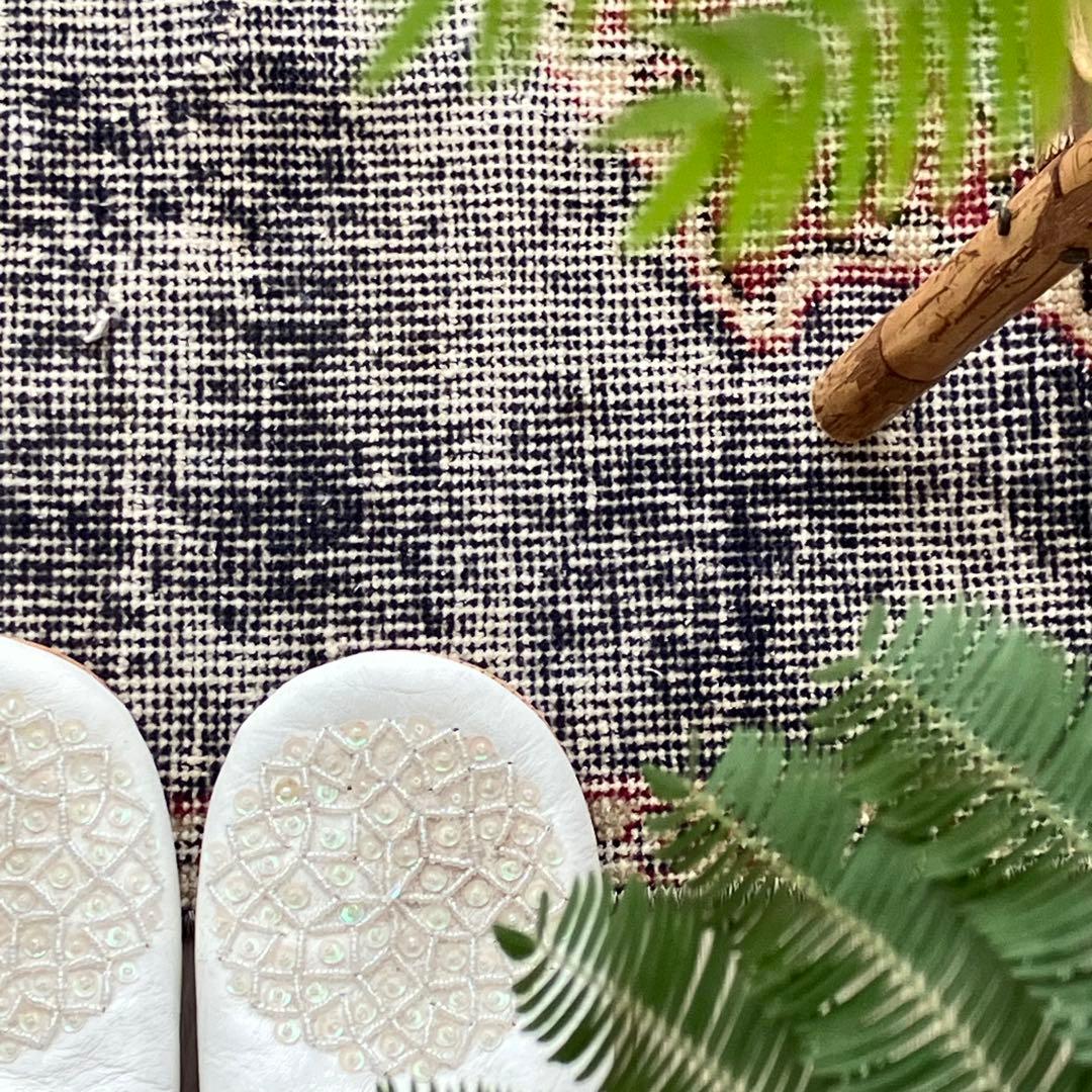 デニムブルー✳︎64×61 シャビー　キャラメル　レッド　トルコヴィンテージラグ