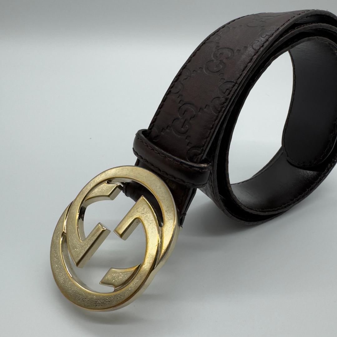 Gucci グッチ　インターロッキング　 グッチシマ　ブラウンレザーベルト