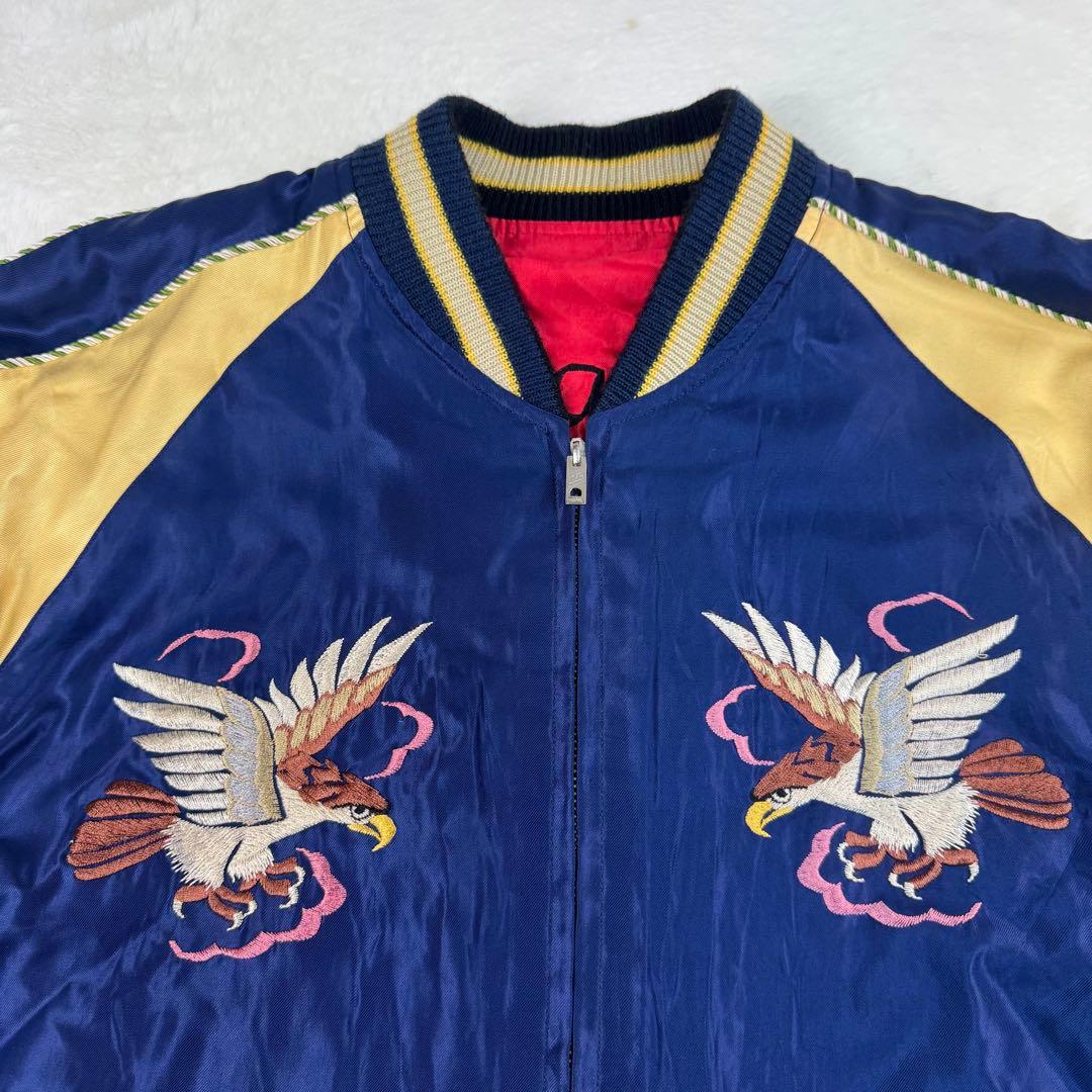 美品 テーラー東洋 リバーシブル サテン スカジャン アセテート 黒虎 L