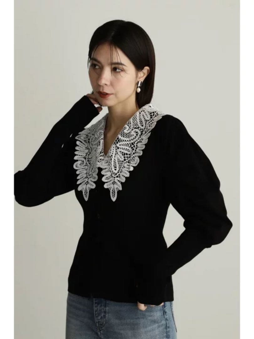 JILL STUART ジルスチュアート レースカラーニットカーディガン