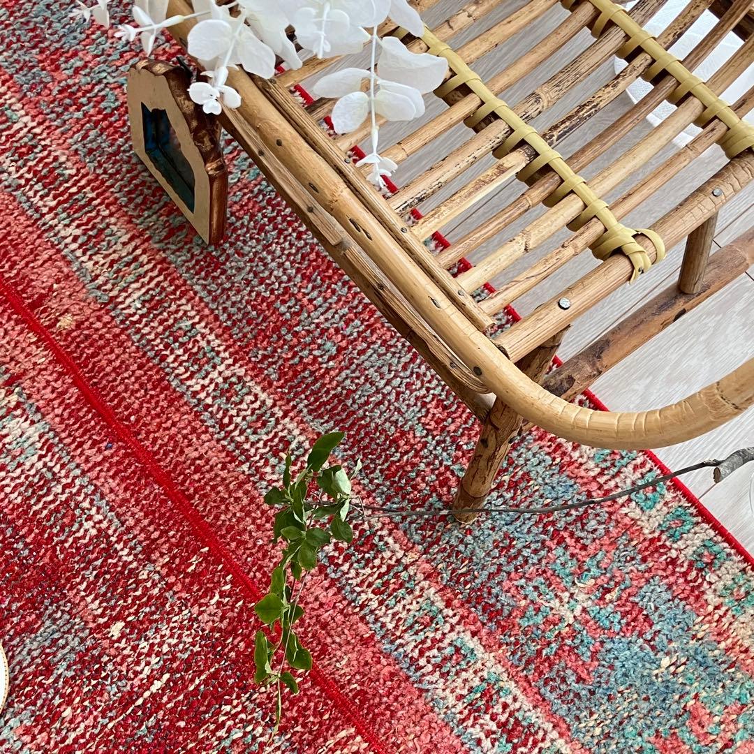 超ロング✳︎56×273 ストロベリーレッド　パッチワーク　トルコヴィンテージラグ