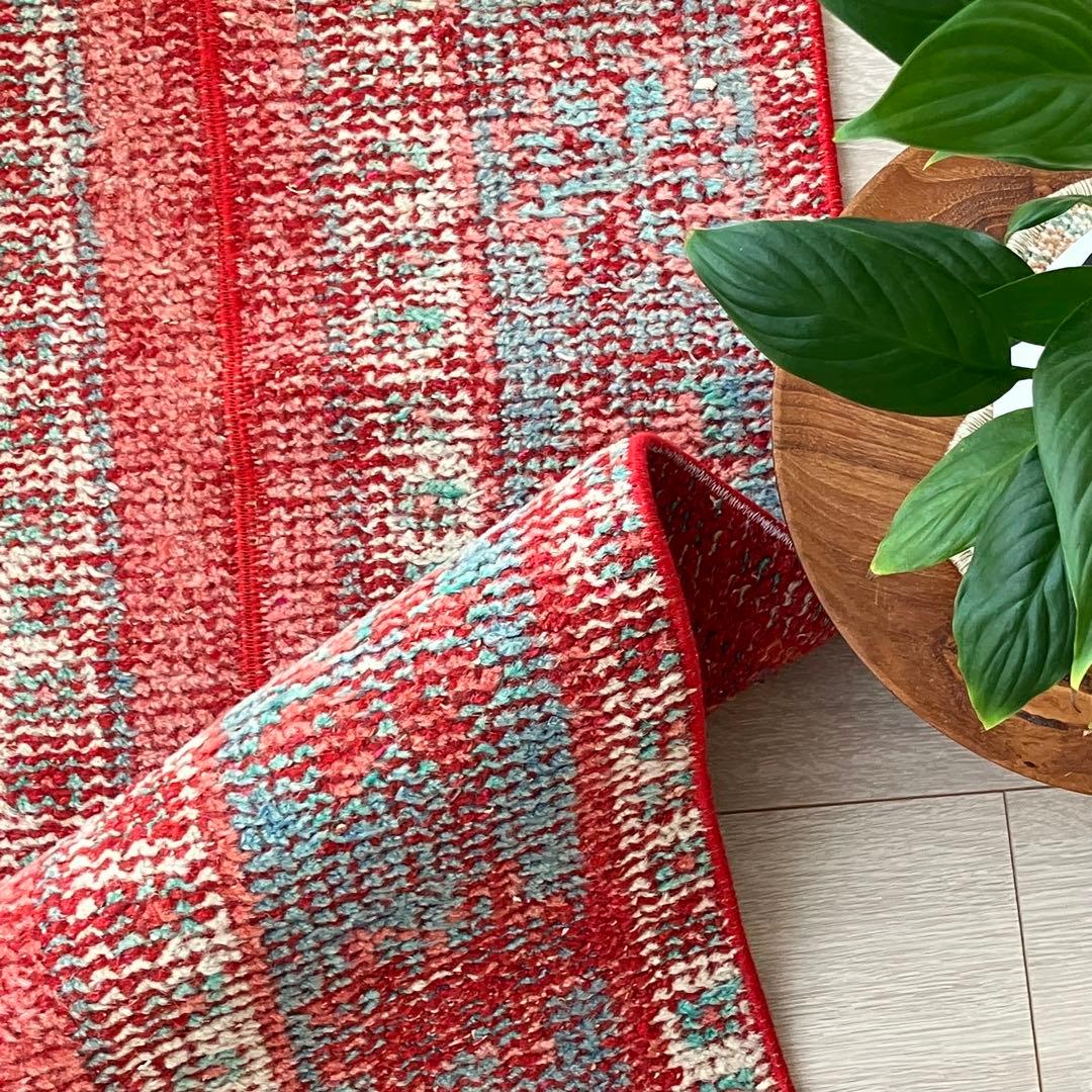 超ロング✳︎56×273 ストロベリーレッド　パッチワーク　トルコヴィンテージラグ