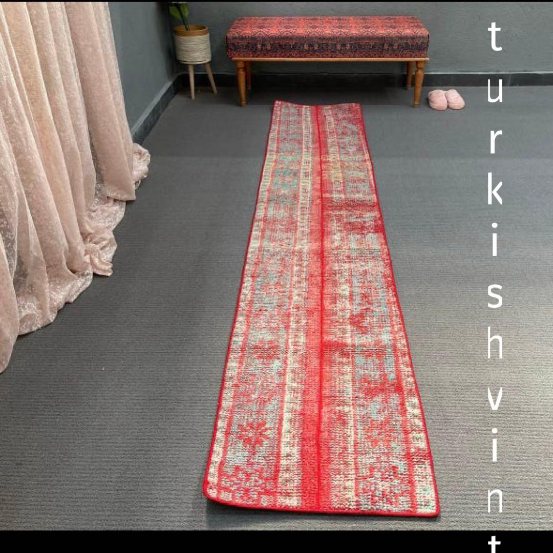 超ロング✳︎56×273 ストロベリーレッド　パッチワーク　トルコヴィンテージラグ