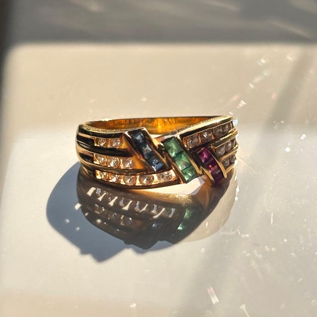 18k ルビー サファイア エメラルド リング　14号