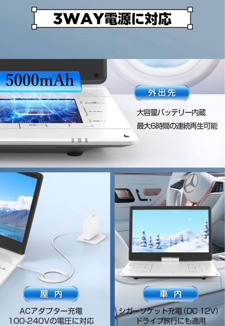 ポータブルDVDプレーヤー 超大画面 目の保護モード搭載 15.6インチ液晶
