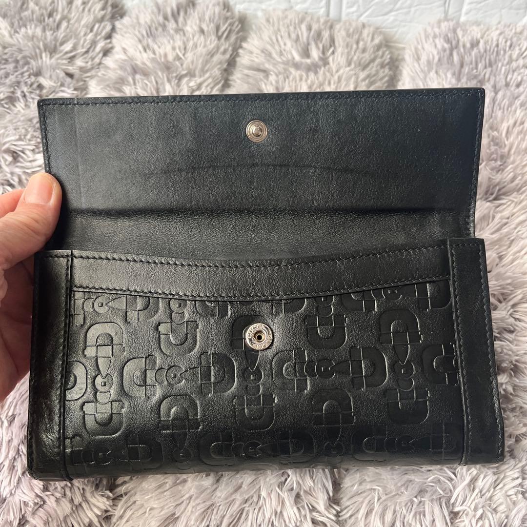 美品✨GUCCI ホースビット柄　レザー　Wホック ブラック　ロゴ金具　メンズ