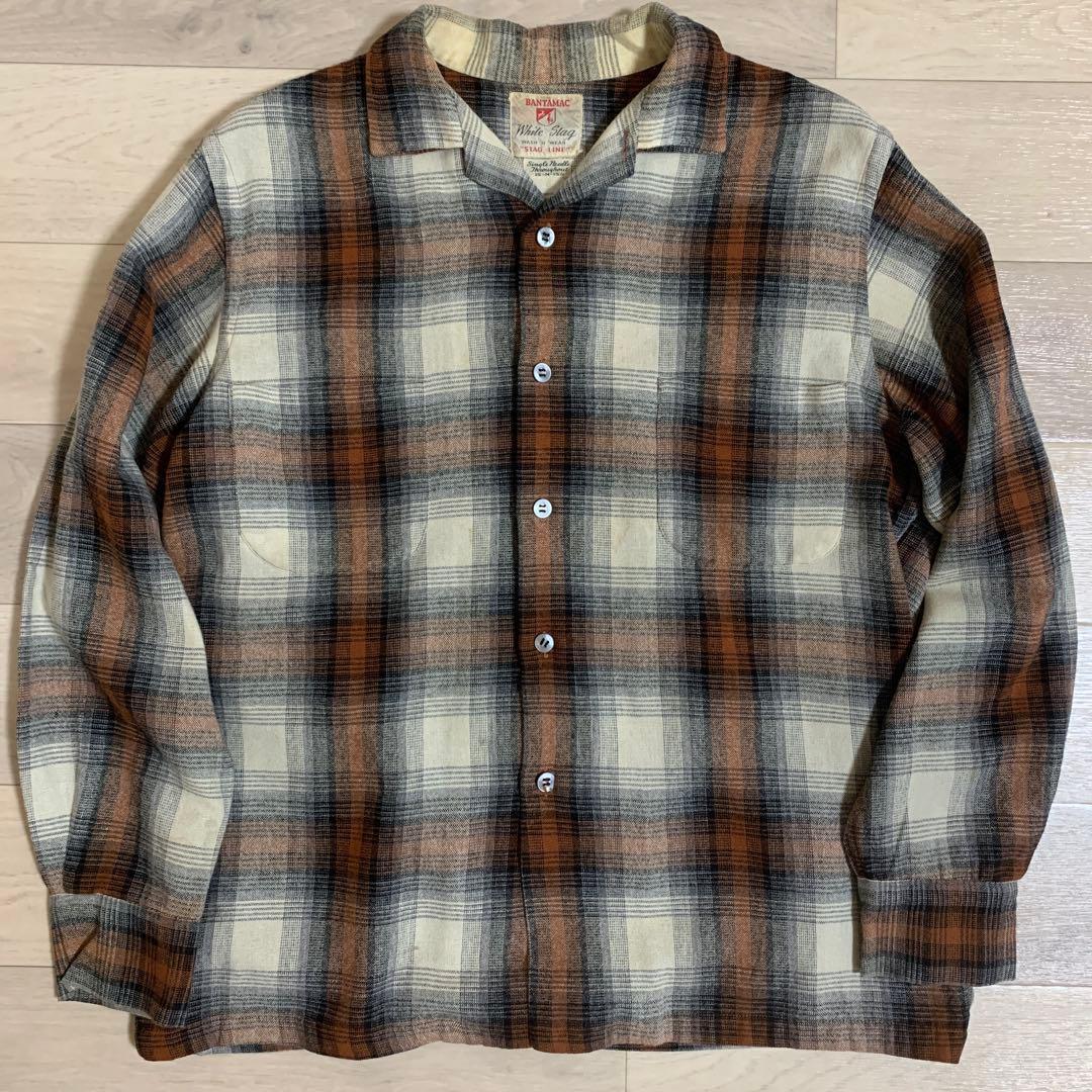 希少 50s WhiteStag オンブレ シャドーチェックシャツ 茶黒 M