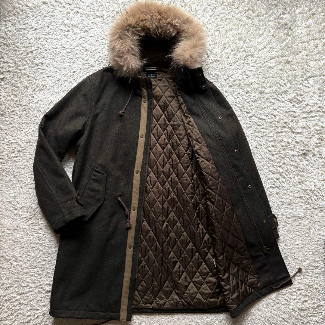 ★カシミヤ混 XLサイズ★ ポールスミス モッズコート ラクーンファー取り外し可