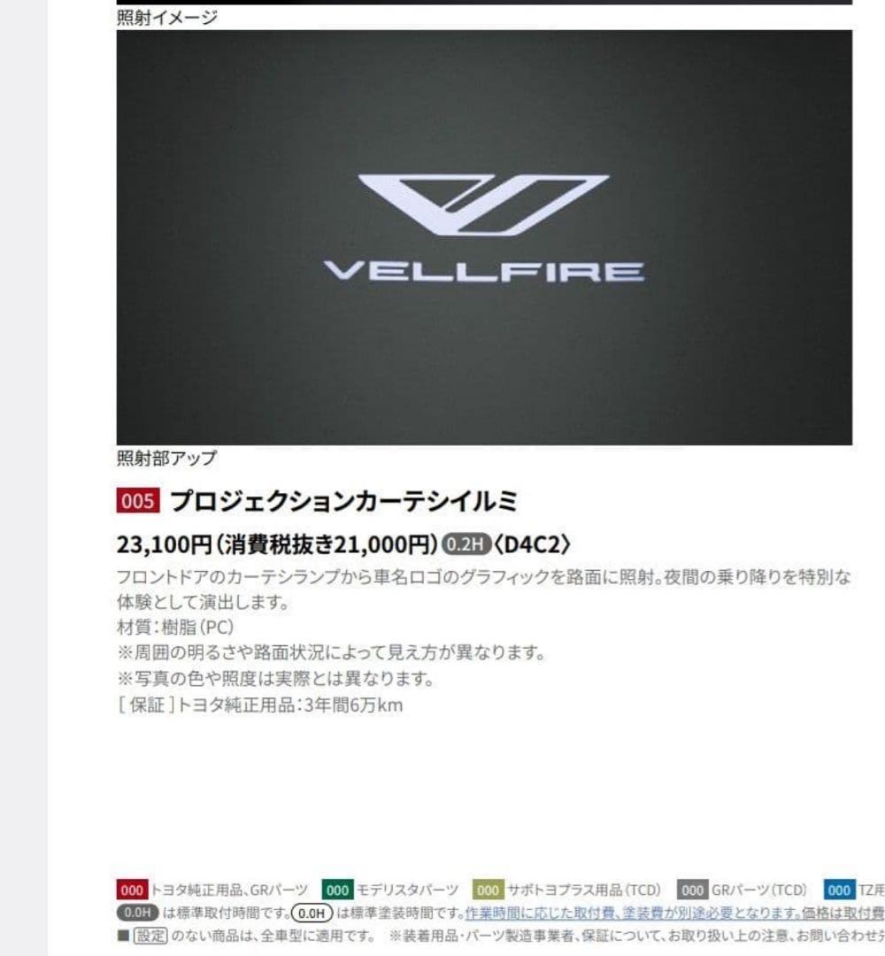 ヴェルファイア トヨタ純正 プロジェクションカーテシイルミ カーテシランプ