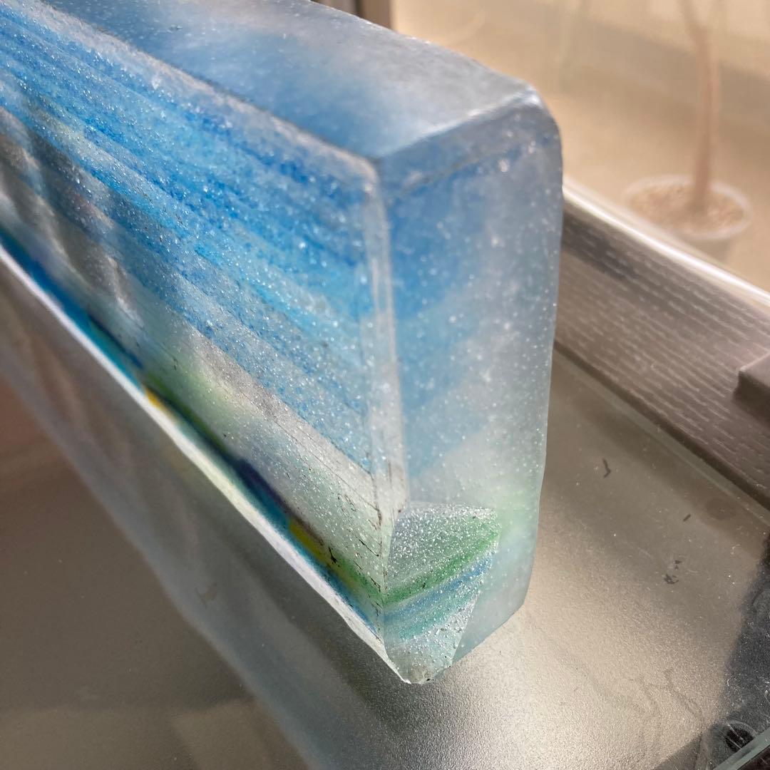 ガラス工芸品　ガラスアート　アートオブジェ　クラフト　透明な風景　ブルー