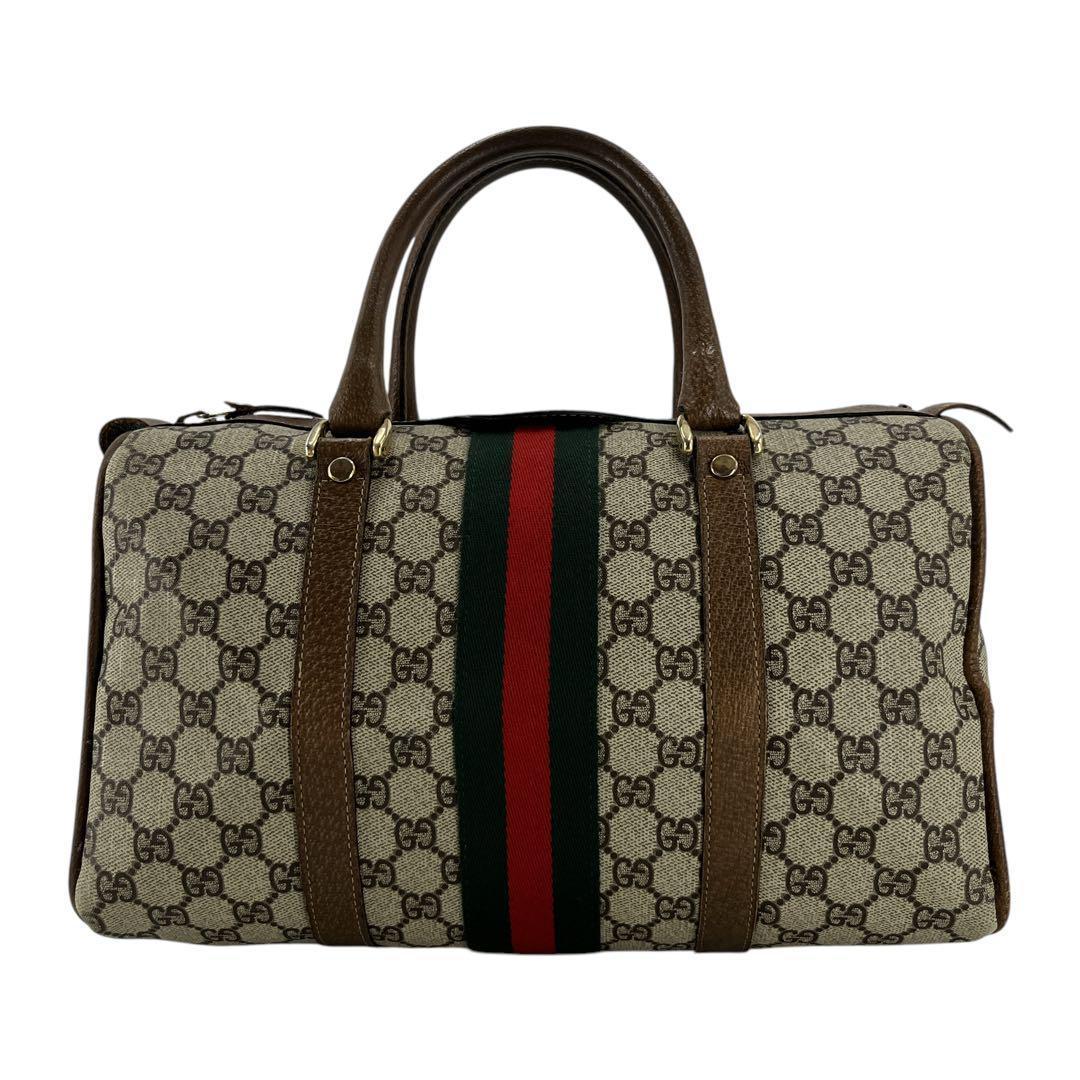 オールドグッチ　ミニボストン　シェリーライン　GGスプリーム　PVC 旅行カバン