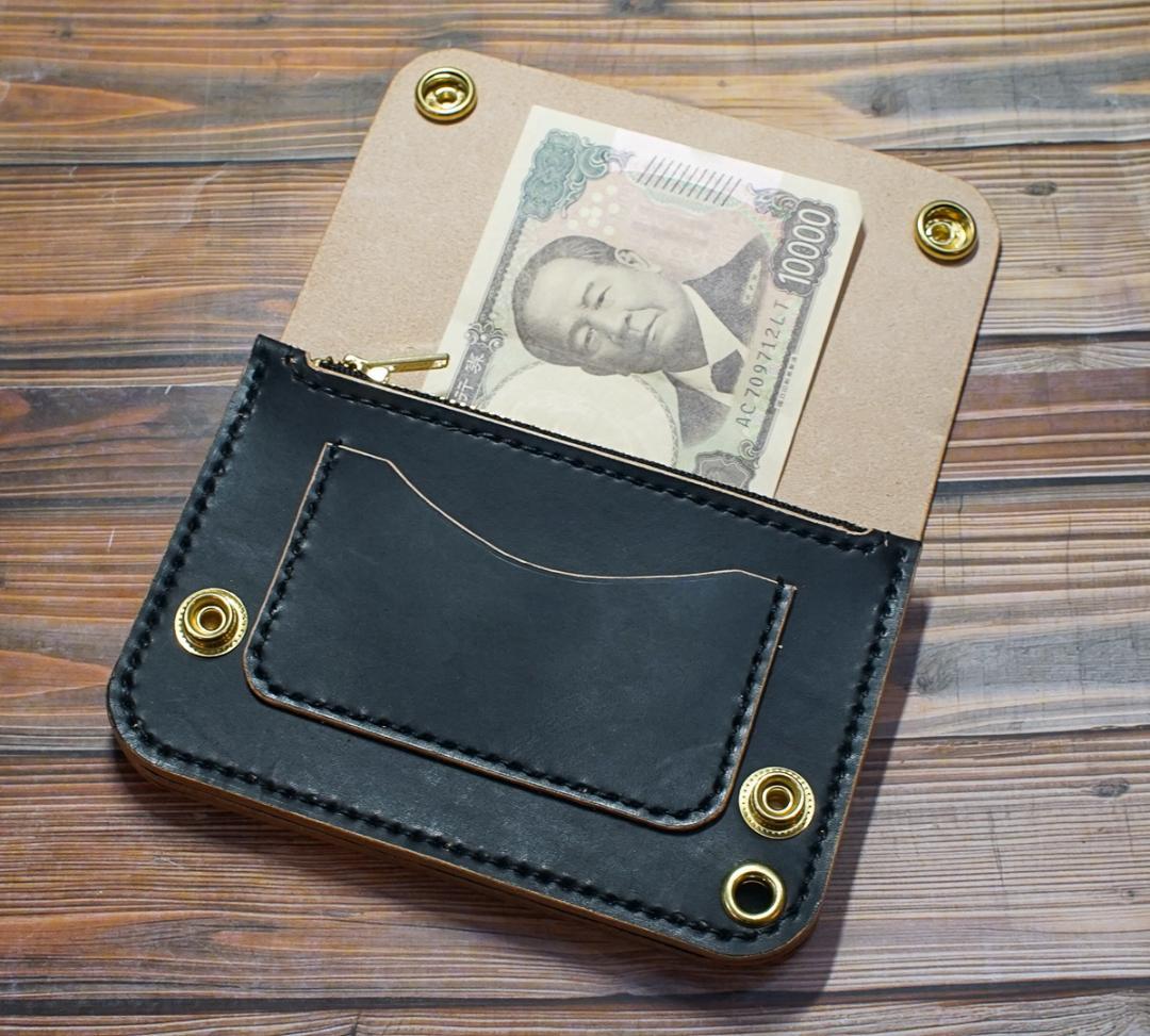 三層　ミドル トラッカーウォレット　茶芯 ブラック 真鍮 トラッカーウォレット