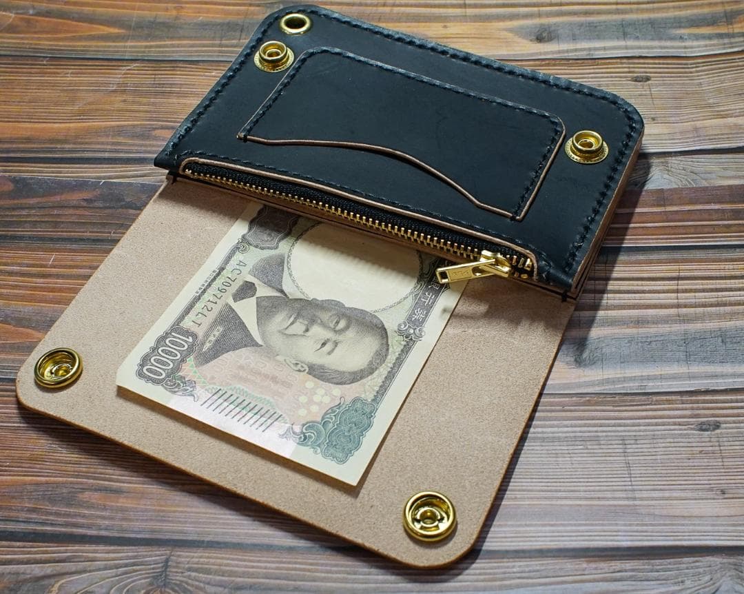 三層　ミドル トラッカーウォレット　茶芯 ブラック 真鍮 トラッカーウォレット