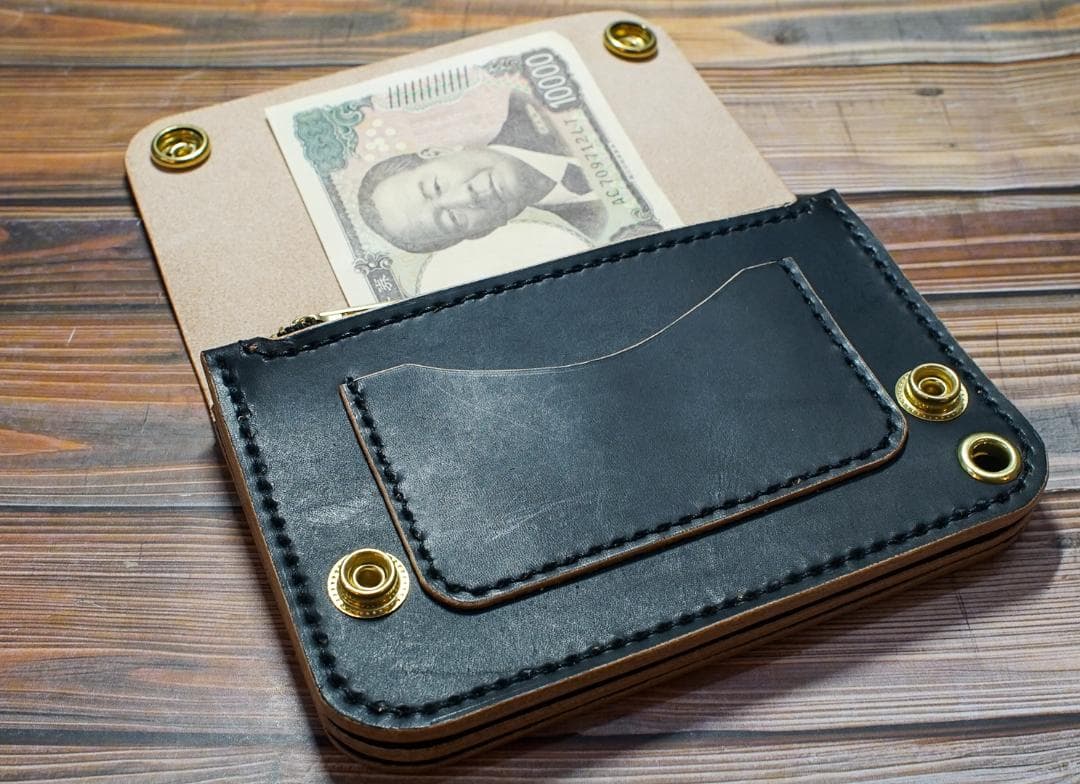 三層　ミドル トラッカーウォレット　茶芯 ブラック 真鍮 トラッカーウォレット