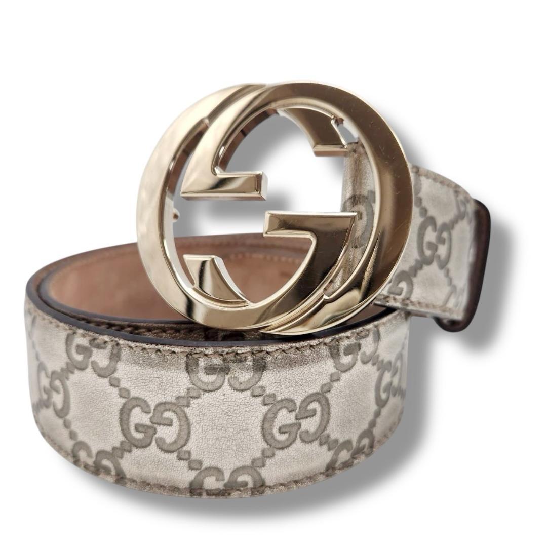 グッチ ベルト W80cm シマレザー インターロッキング メンズ レディース