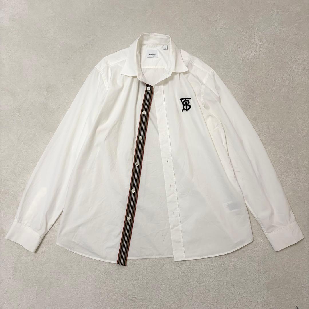 【現行美品】バーバリー 長袖シャツ 白 ドレスシャツ TBロゴ L チェック