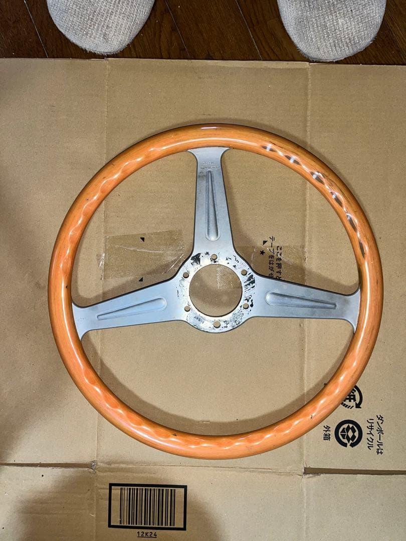 モモステ　オレンジウッド3スポークステアリング