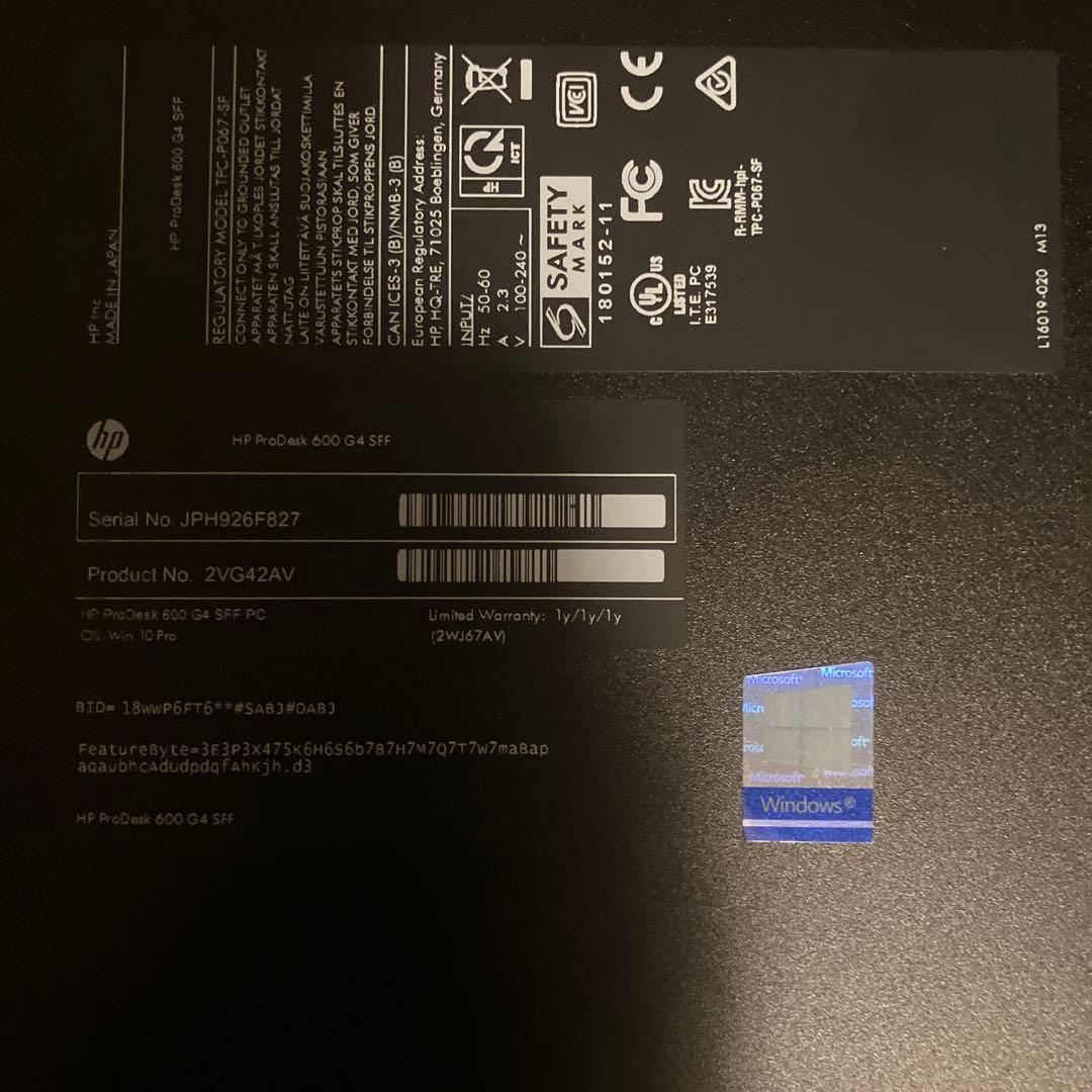 HP ProDesk 600 G4 SFF デスクトップPC