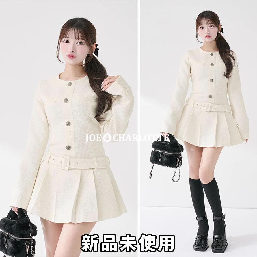 ダーリッチ darich ボックスプリーツツイードミニワンピース WHT F