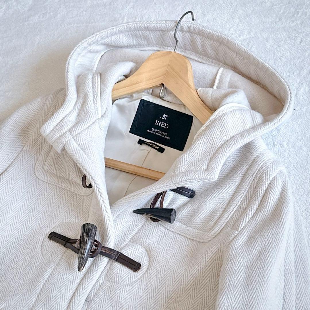 美品☆INED ヘリンボーン ダッフルコート アイボリー ロング ウール 日本製