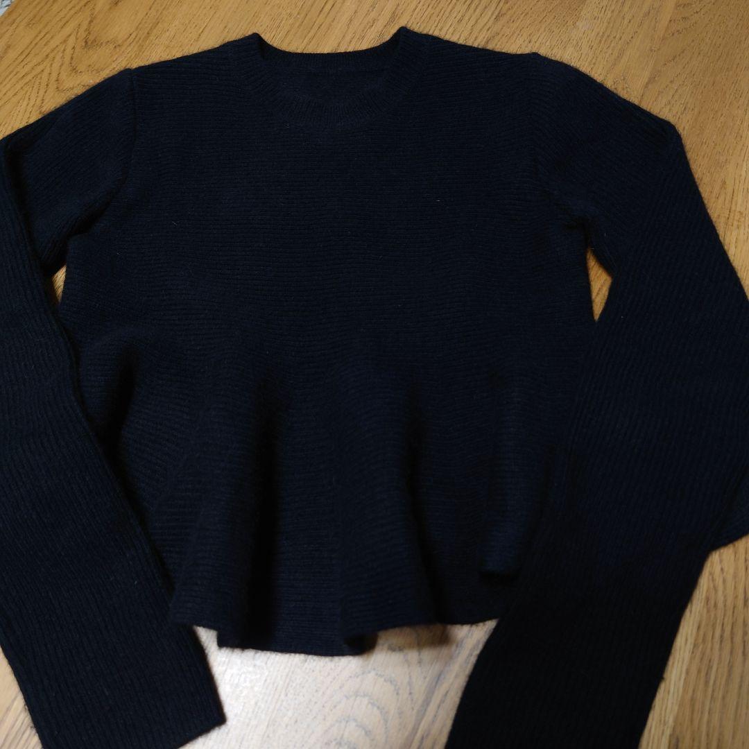 anuans ペプラムショートニットトップス 黒　1