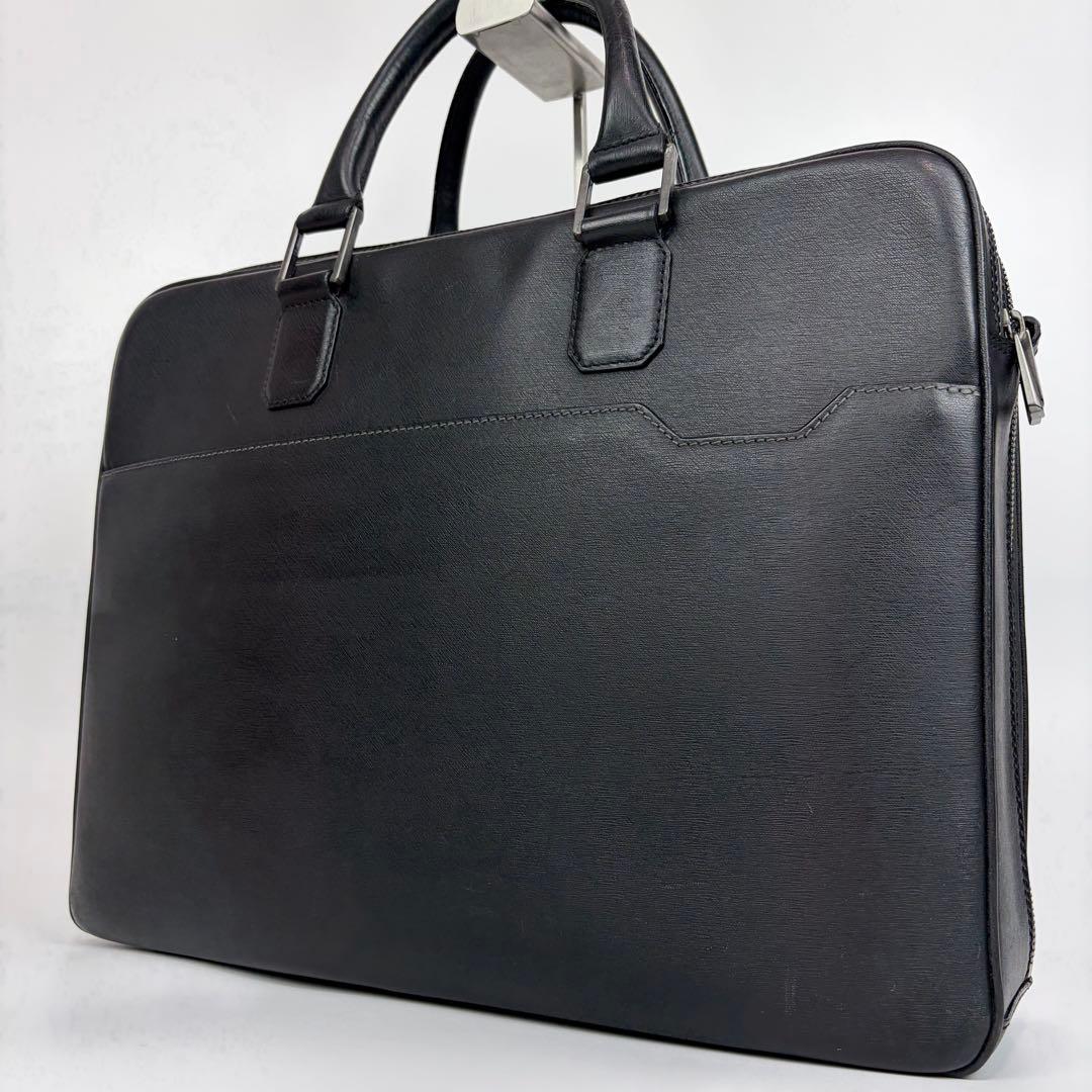 美品✨ダンヒル オールレザー ビジネスバッグ 自立 2層 A4収納 ロゴ 黒