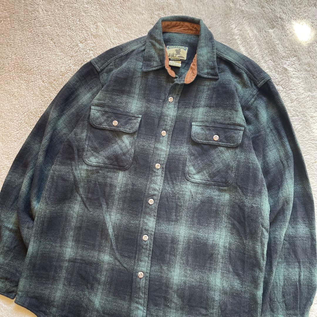 90s Vintage 古着　高級感　オンブレ　チェックシャツ　グリーン