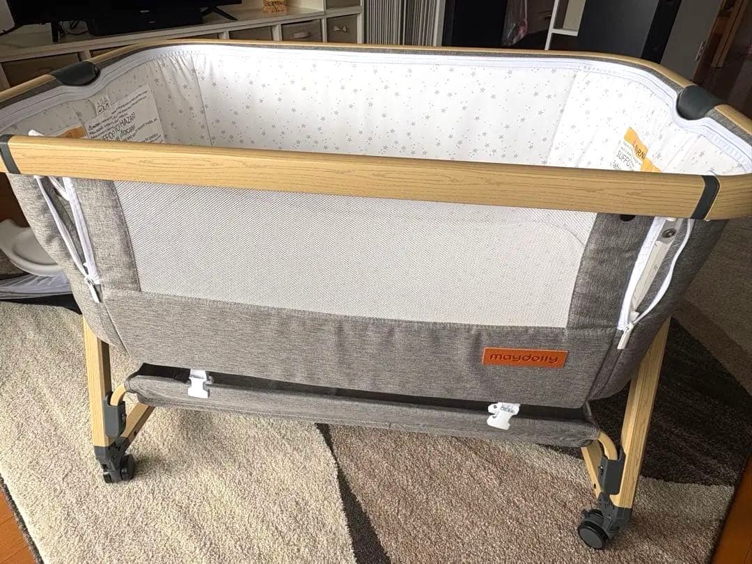 【美品】maydolly 折りたたみ式ベビーベッド グレー