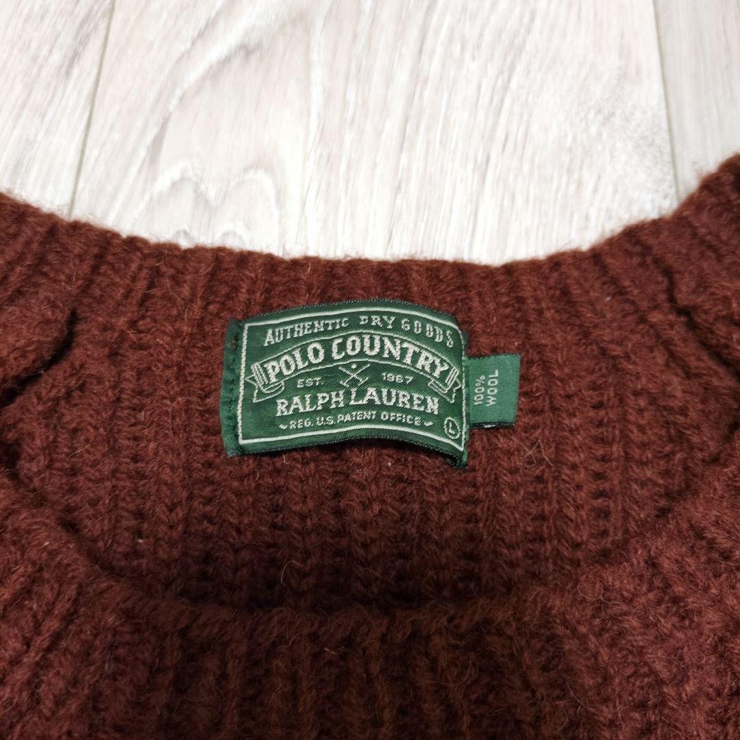 希少 80s ポロカントリー ラルフローレン リブニット セーター 茶 Lサイズ