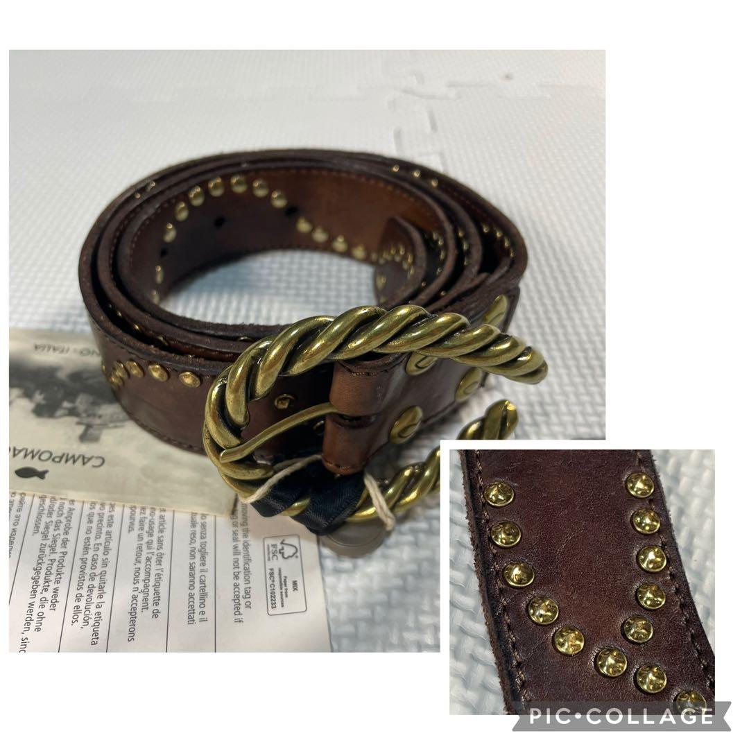 新品タグ付き カンポマッジ スタッズ レザーベルト アンティークブラウン レオン