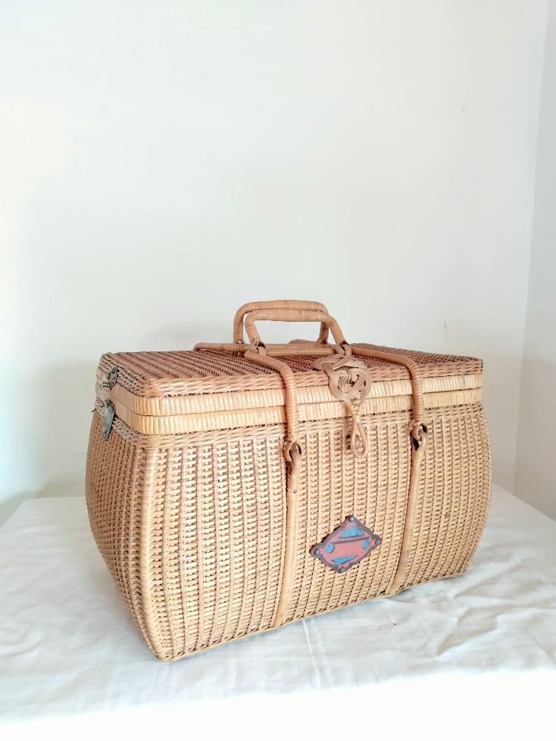 古道具　煎茶籠　籘かご　ピクニックバスケット ナチュラル　ヴィンテージ