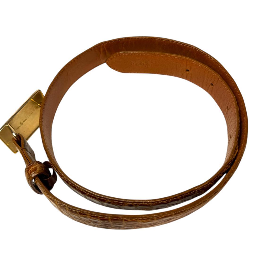 美品 RALPH LAUREN 3283 ベルト レザー クロコ ブラウン 本革