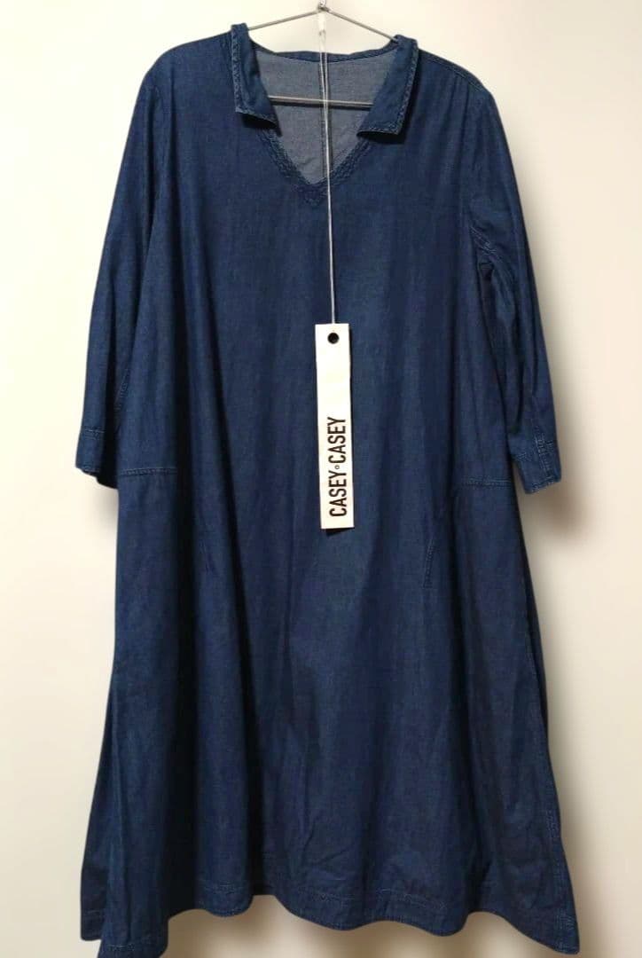 CASEYCASEY デニム Vネック 七分袖デニムワンピース