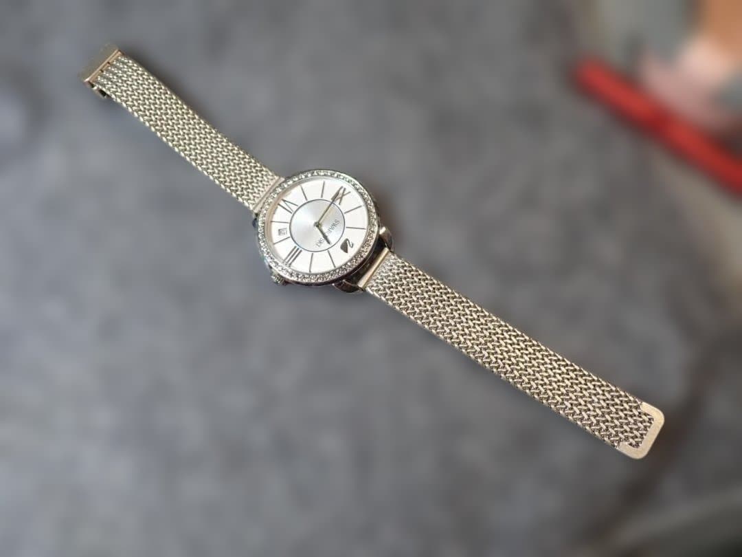 ●SWAROVSKI●メタルマグネットメッシュベルト●2針+DATE●美品稼働