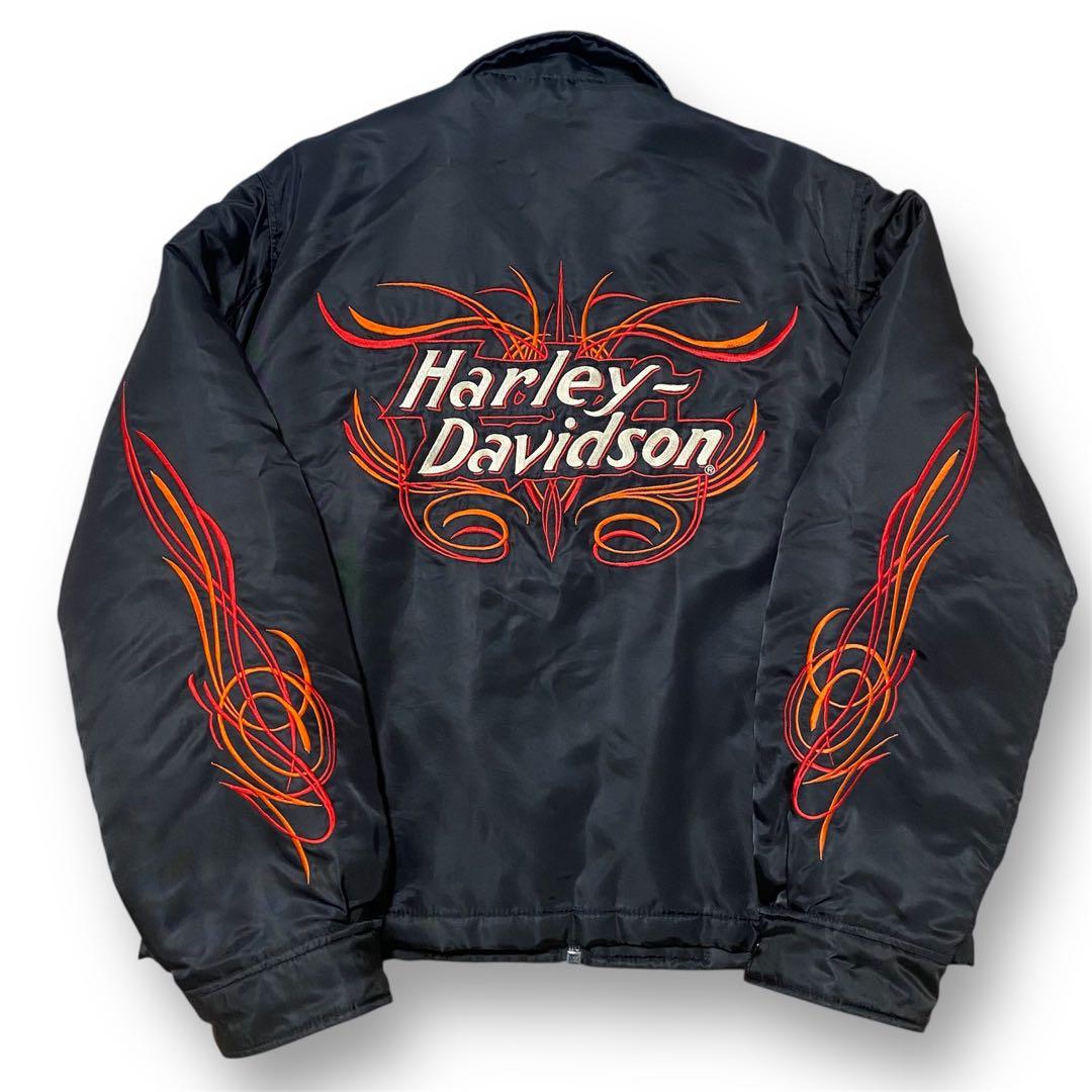 90s HARLEY DAVIDSON 刺繍 フレイム ナイロン ジャケット