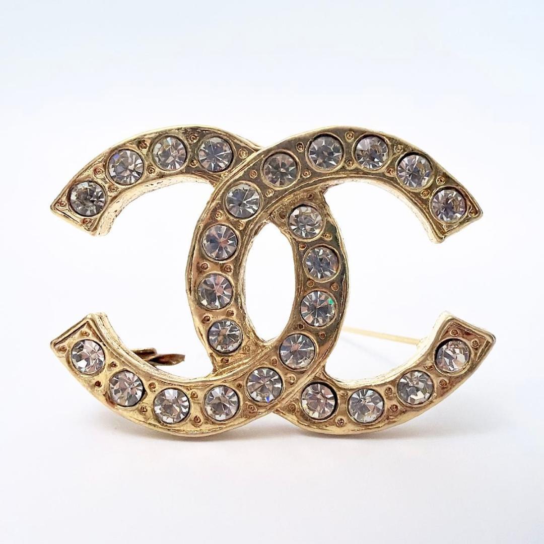 シャネル ココマーク ラインストーン ブローチ レディース ビンテージ ゴールド