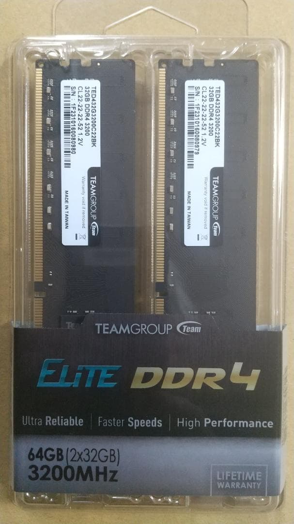 【未開封】TEAMGROUP DDR4 64GB (32GBx2) 3200M