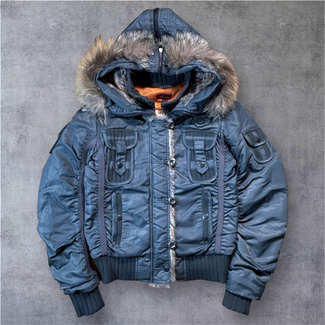 希少カラー 美品 AVIREX N-2B ミリタリー ジャケット ファー 短丈