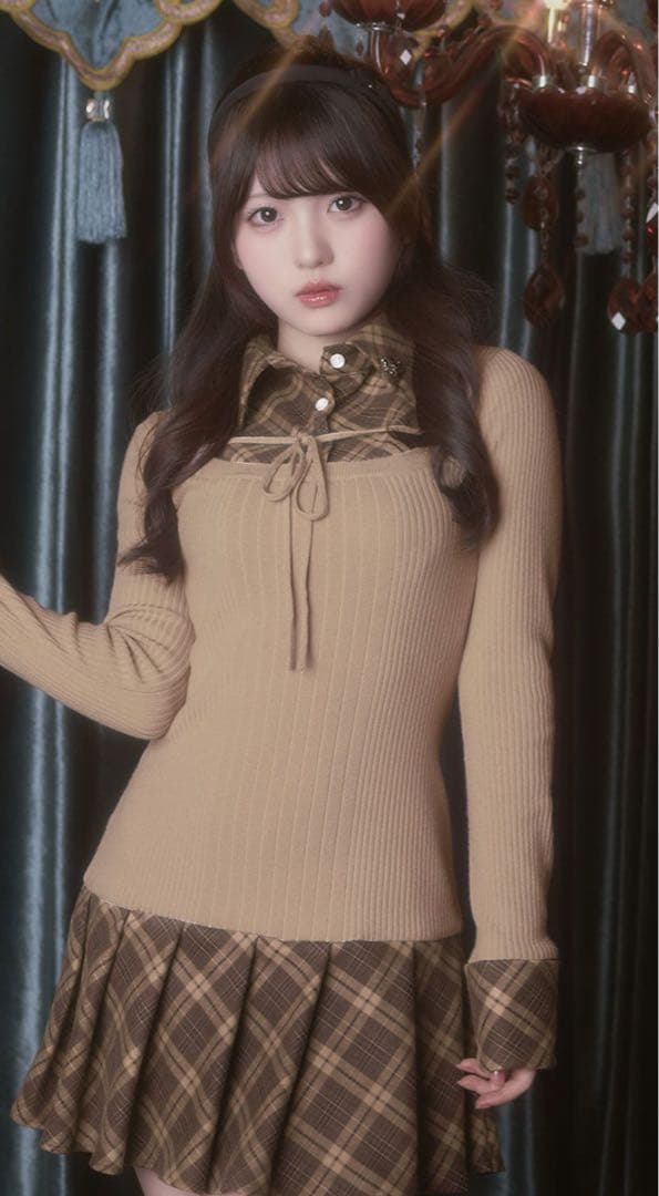 ミシェルマカロン チェックドッキングワンピース FREE SIZE