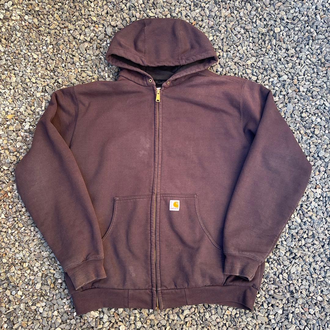 90s usa製裏地サーマルCarhartt ダークブラウン フルジップフーディ