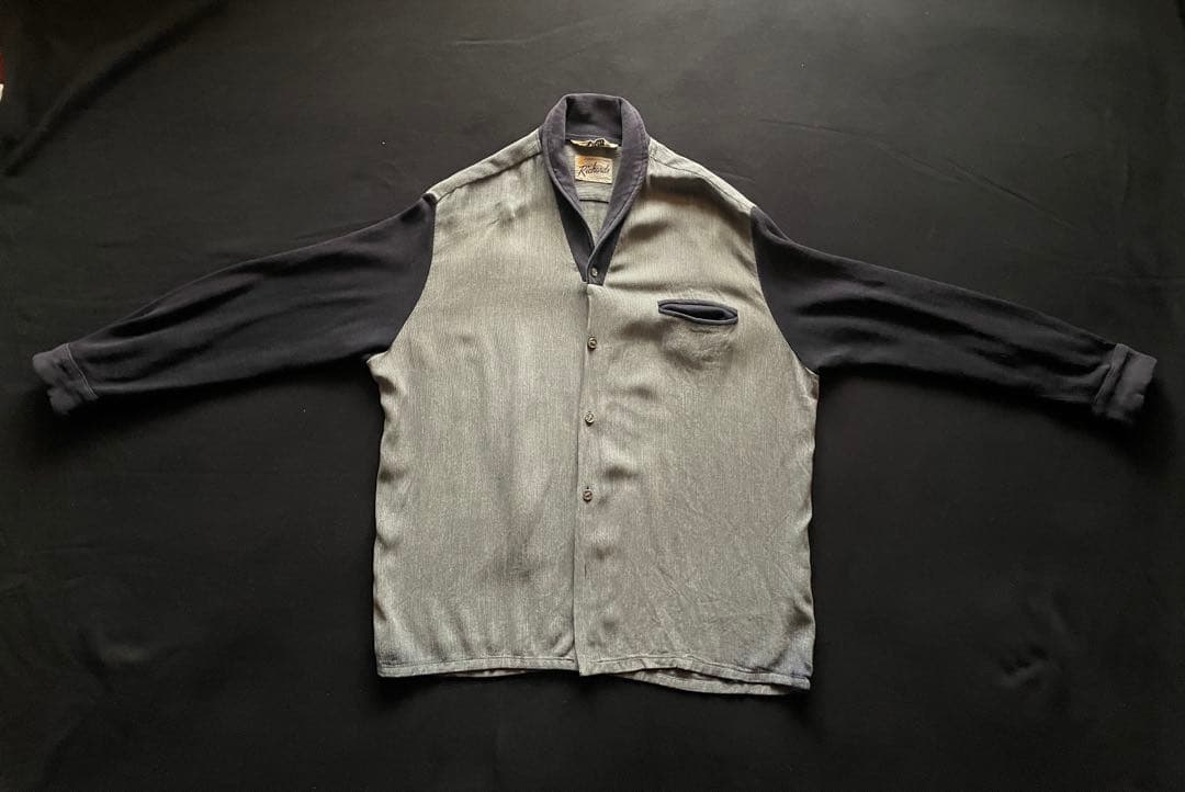 50's Richardsヘチマ襟ネイビー×グレー切替シャツ