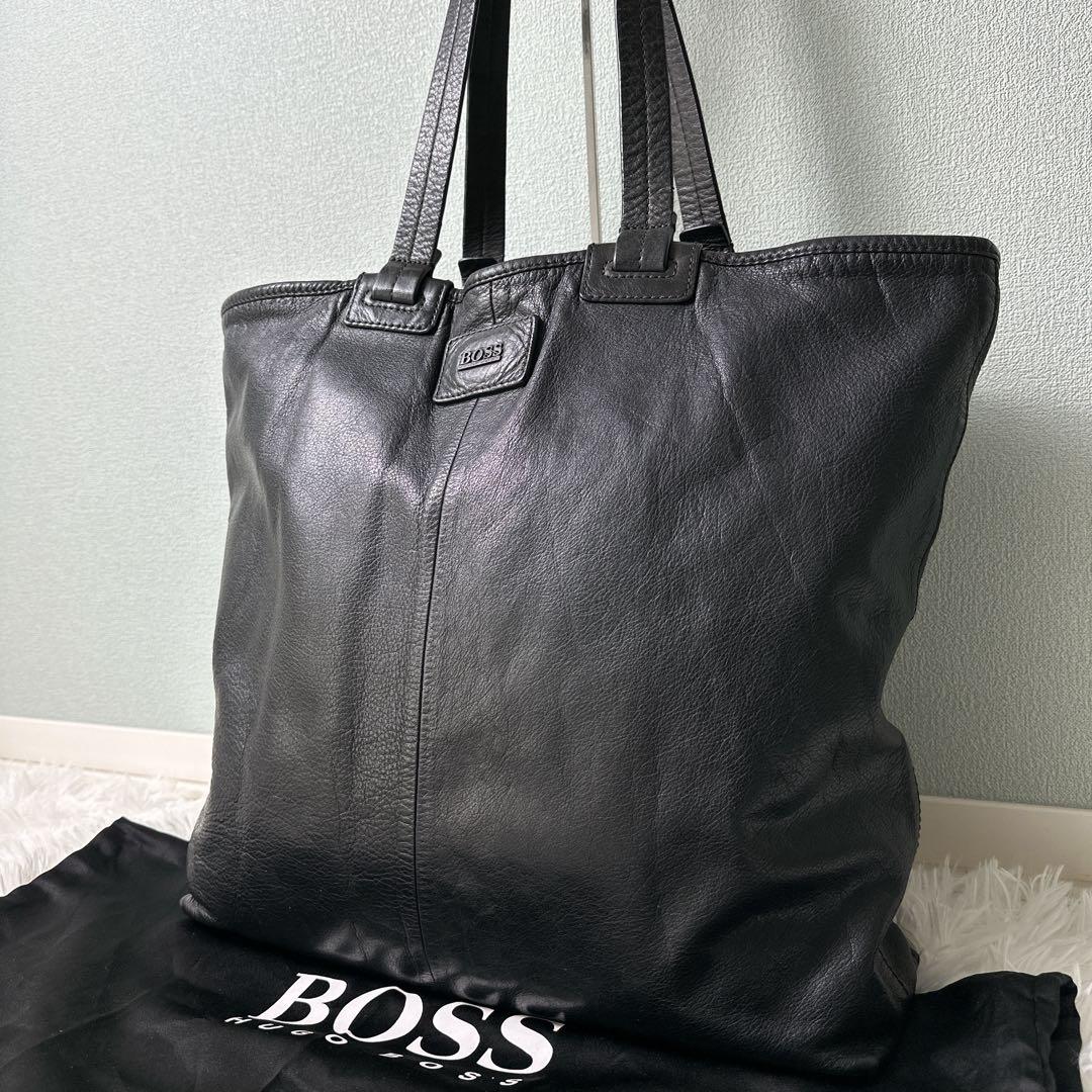 HUGO BOSS トートバッグ レザー 大容量 ビジネスバッグ 肩掛け ロゴ