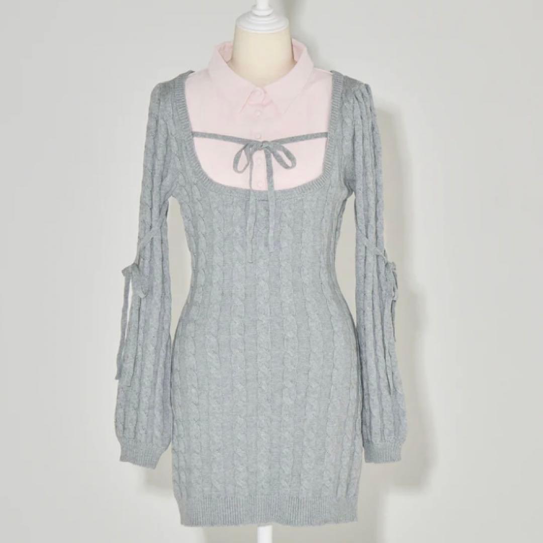 pium ピウム レイヤードケーブルニットワンピ