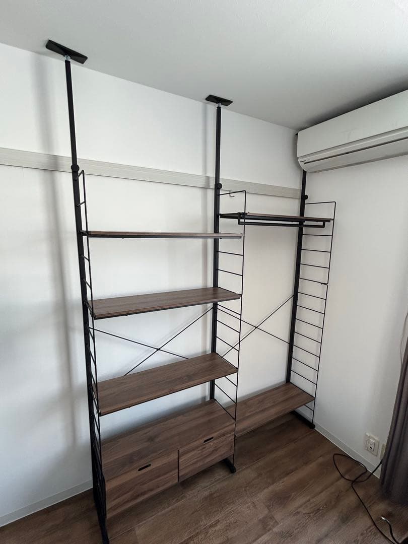 ニトリ 突っ張り壁面収納 Nポルダ 幅80cm ワードローブ ミドルブラウン